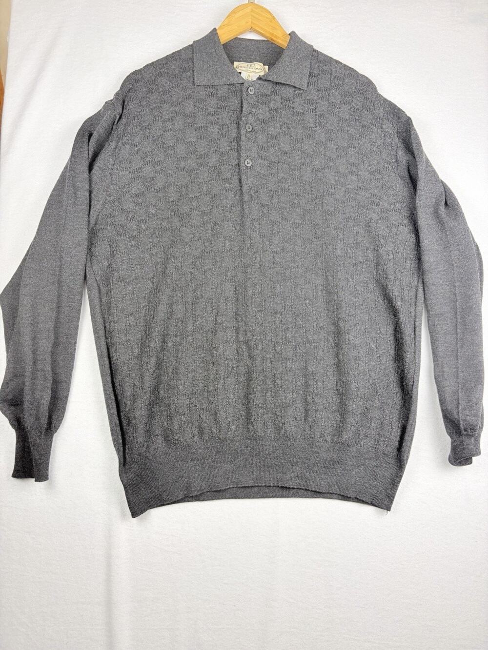 Pronto Uomo Firenze Men’s XL Pure Virgin Wool Gray Textured Knit Polo Sweater